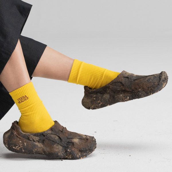 Brown shoes with yellow socks