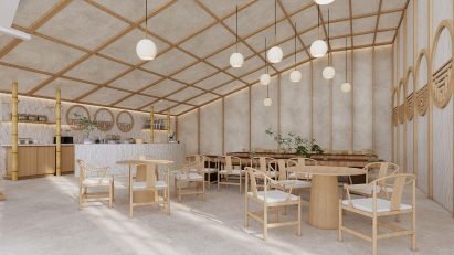 a visualisation of an interior in tones of white and beige