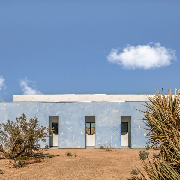 Blue house in California desert