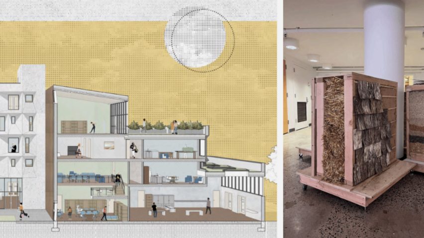 a diagram of a building in tones of yellow and white