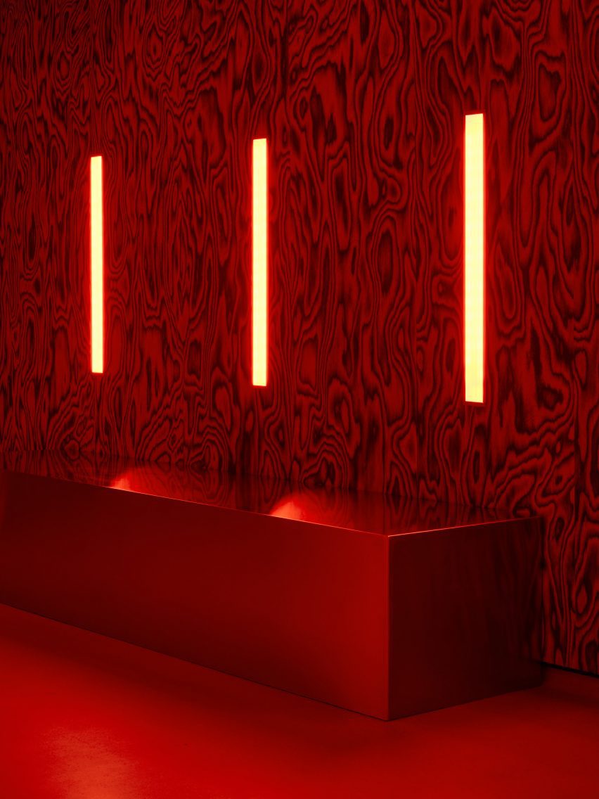 Red-lit nightclub interior