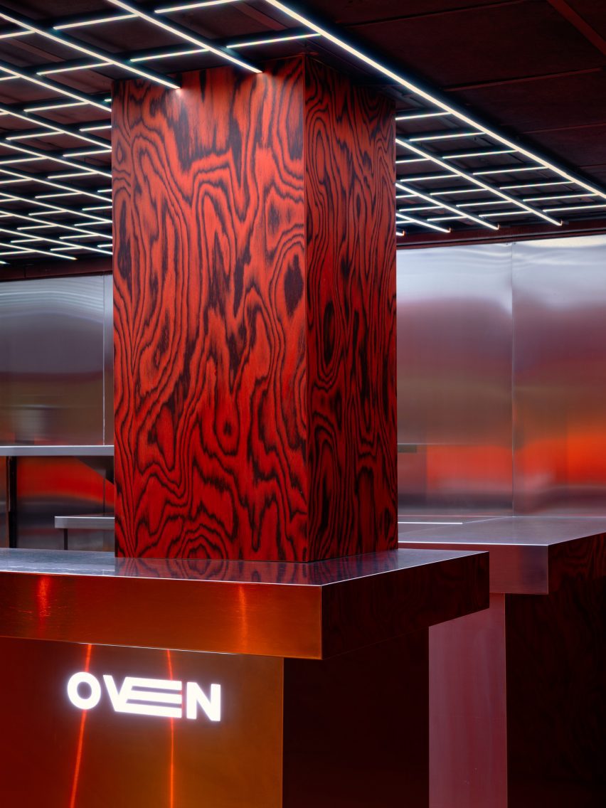 Red-lit nightclub interior