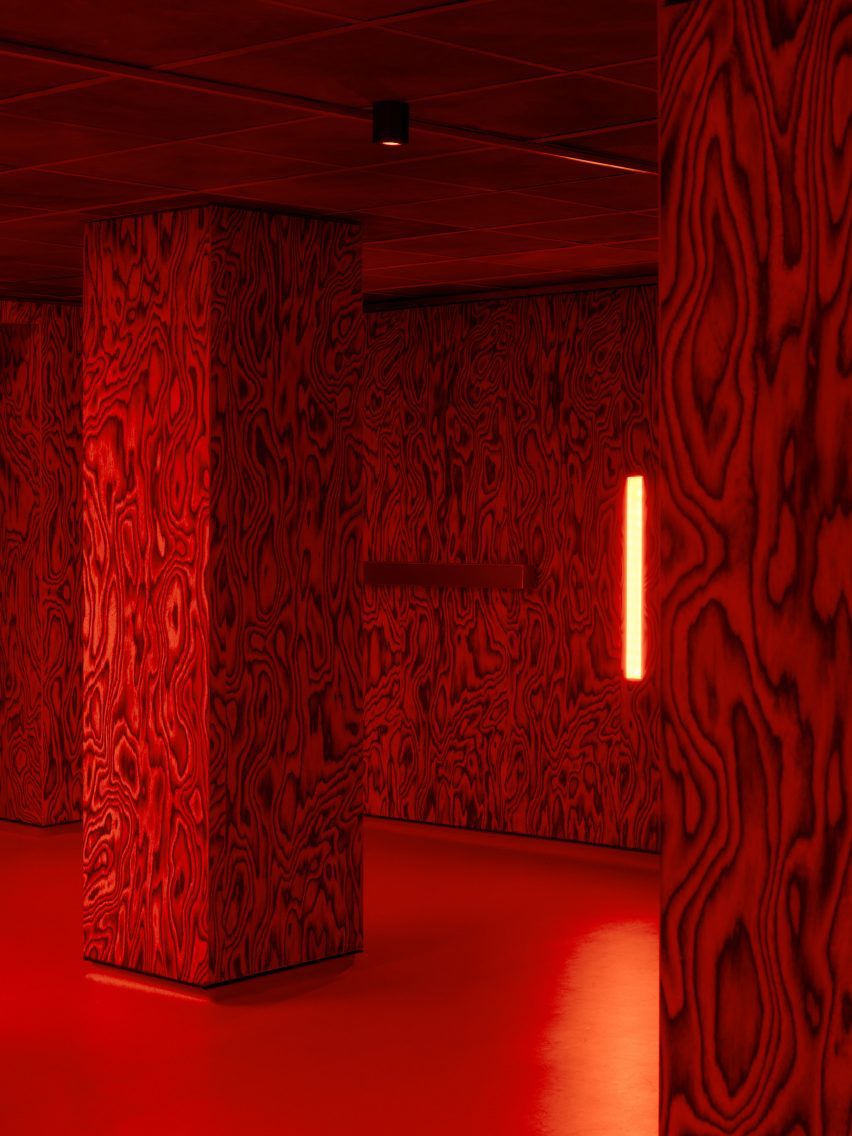Red-lit nightclub interior