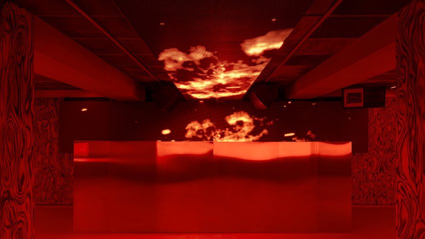 Red-lit nightclub interior