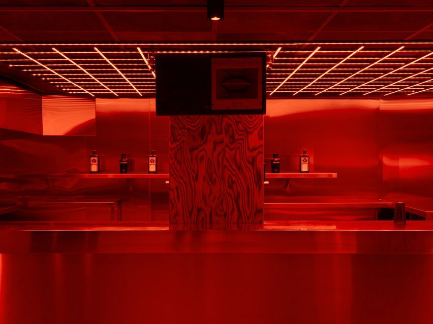 Red-lit nightclub interior