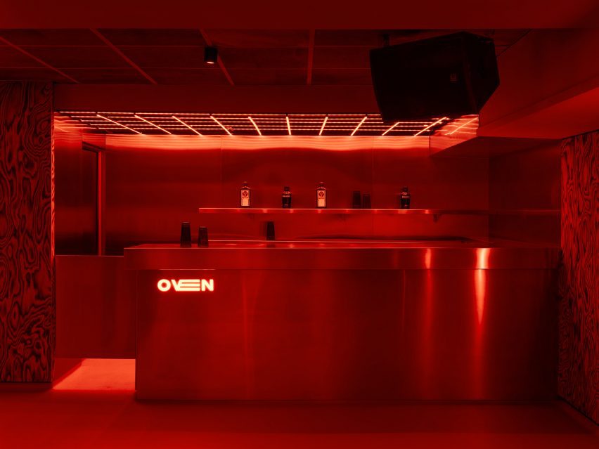 Red-lit nightclub interior