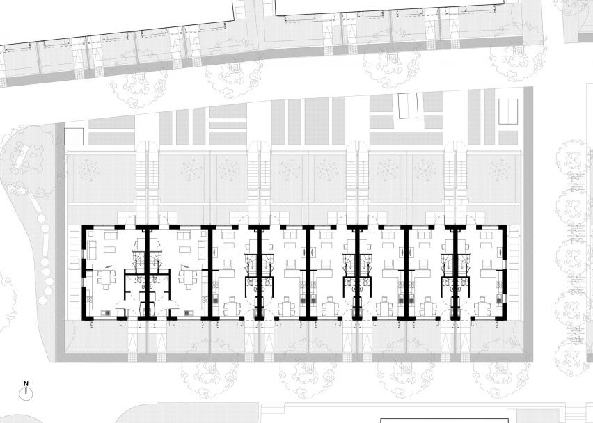Ground floor plan of Hazelmead co-housing in Dorset by Barefoot Architects