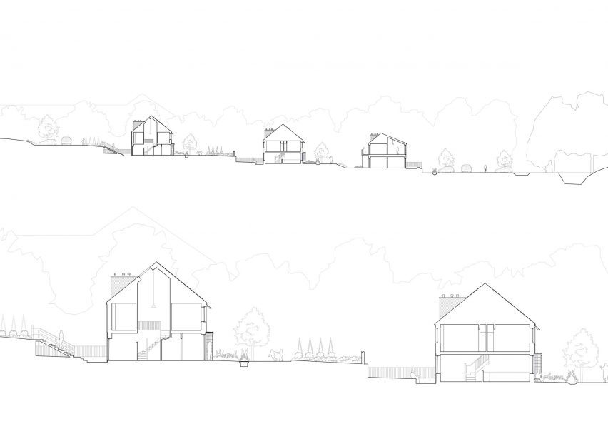 Sections of Hazelmead co-housing in Dorset by Barefoot Architects