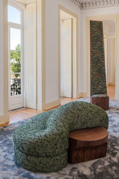 Curvy sofa and tall chair