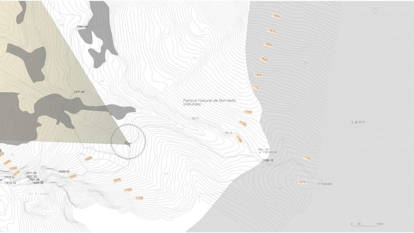 Site plan of Farrapona Geological Viewpoint by Puerto & Sánchez Arquitectos