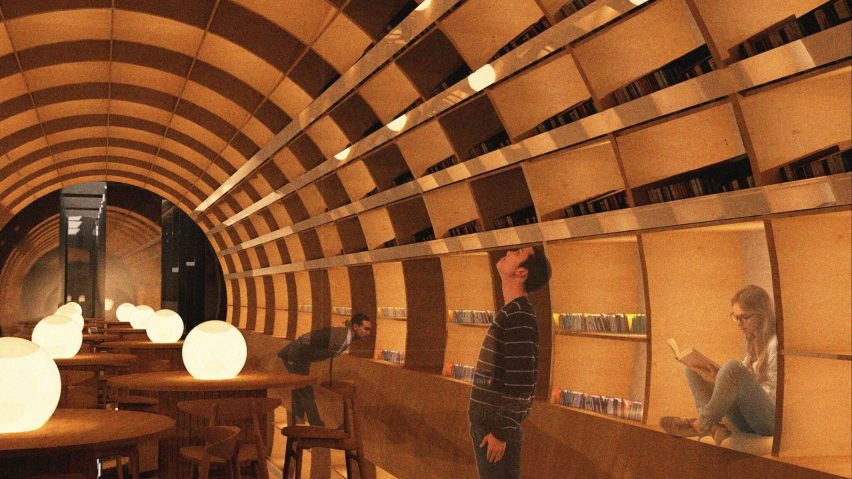 a visualisation of an orange interior in a railway tunnel