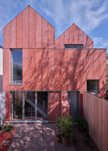 Rear view of the double-gabled house in Hackney