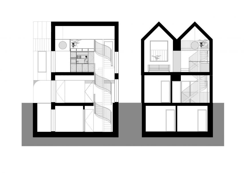 Section of Twin House by Graeme Williamson Architects