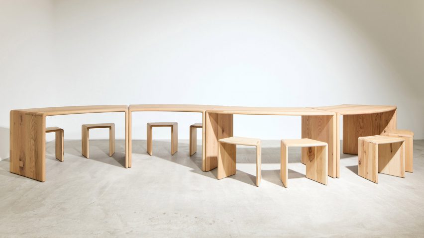 Wooden furniture by Andu Masebo for No. 1 Common exhibition by AHEC at 3 Days of Design 2025