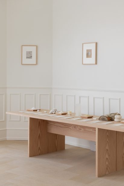 Wooden table with colour samples