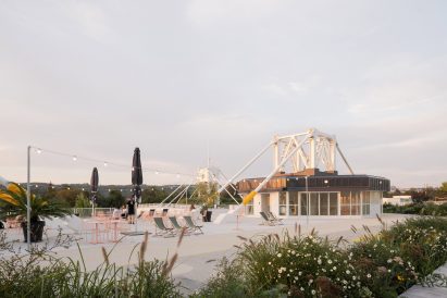 Cafe on roof of Prague exhibition hall
