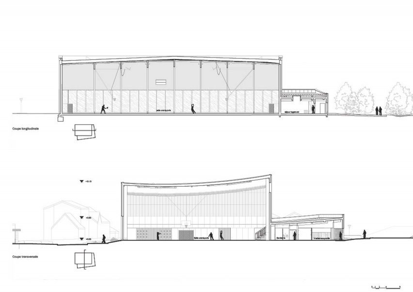 Sections of Marie Marvingt Gymnasium by Ateliers O-S Architectes