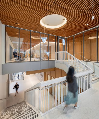 White pendant lights by Maya Lin