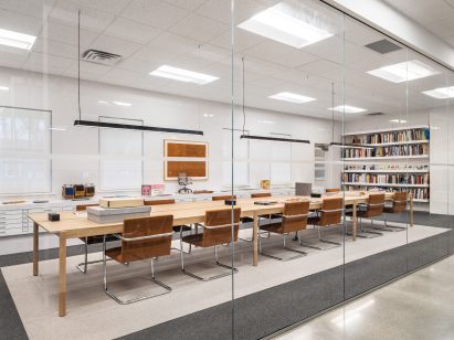 Table and chairs encased in glass