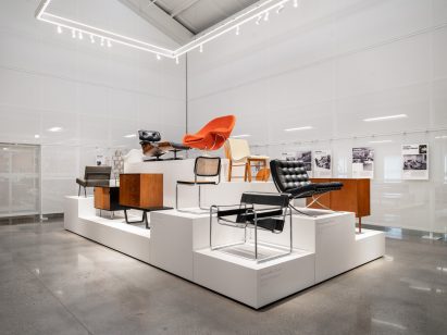 Furniture on large white stand