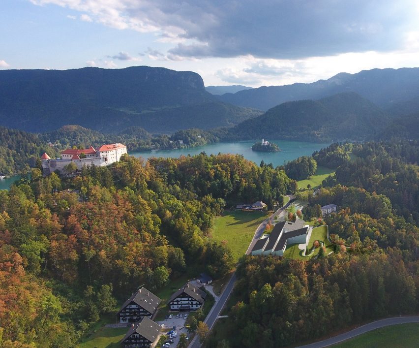 Aerial view of Lake Bled surroundings