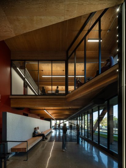 Interior of mass timber building in Nebraska