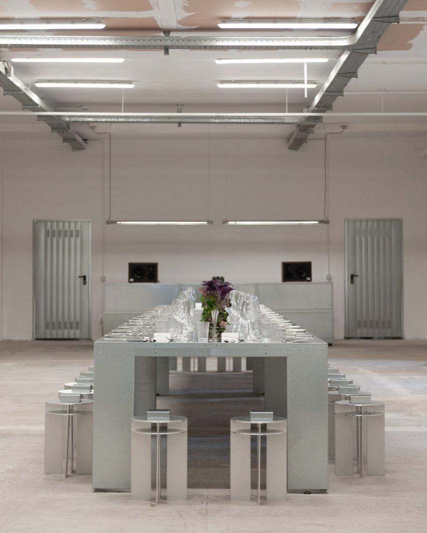 Steel tables with steel stools