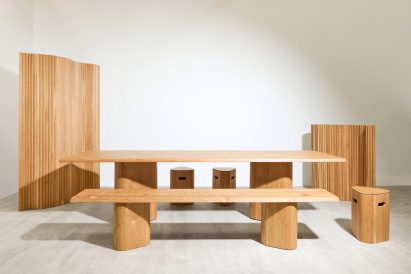 Wooden furniture by Daniel Schofield for No. 1 Common exhibition by AHEC at 3 Days of Design 2025