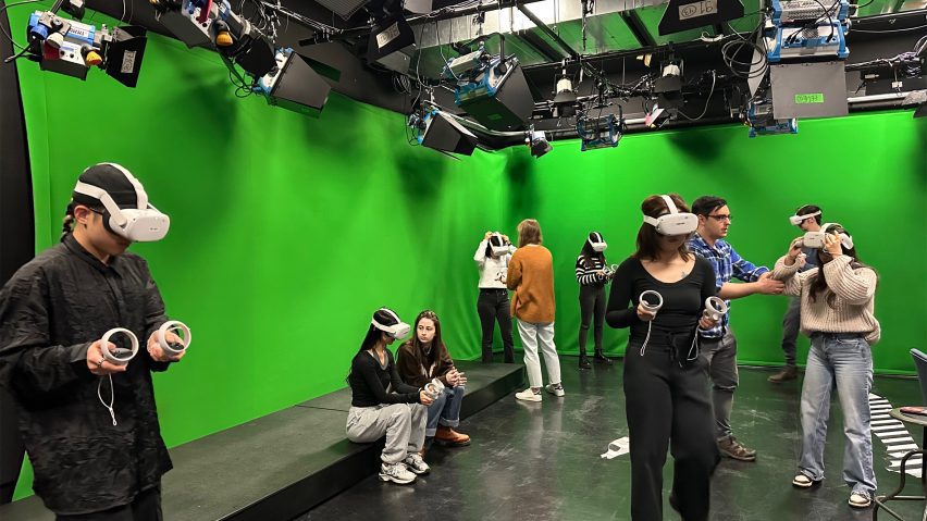 a photograph of students wearing VR headsets