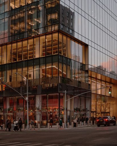 Exterior of the base of BIG's The Spiral skyscraper