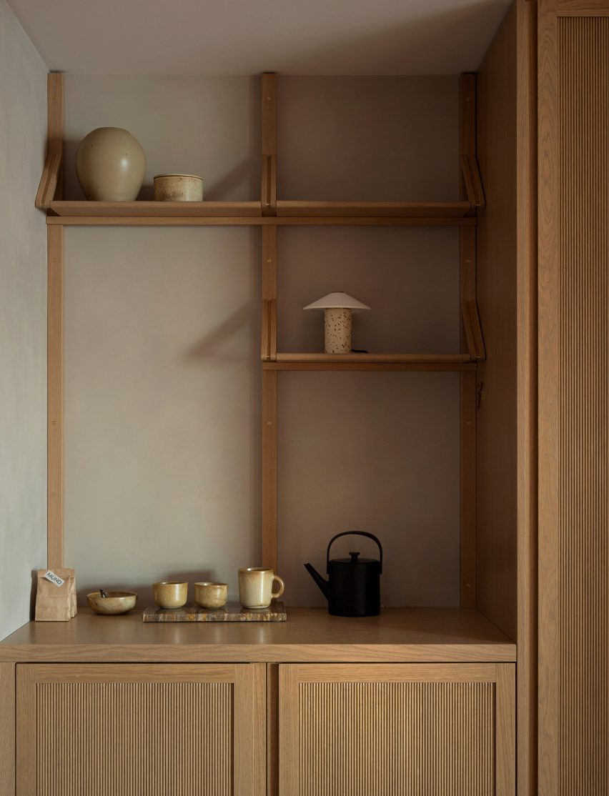 Coffee and tea making nook with wooden detailing