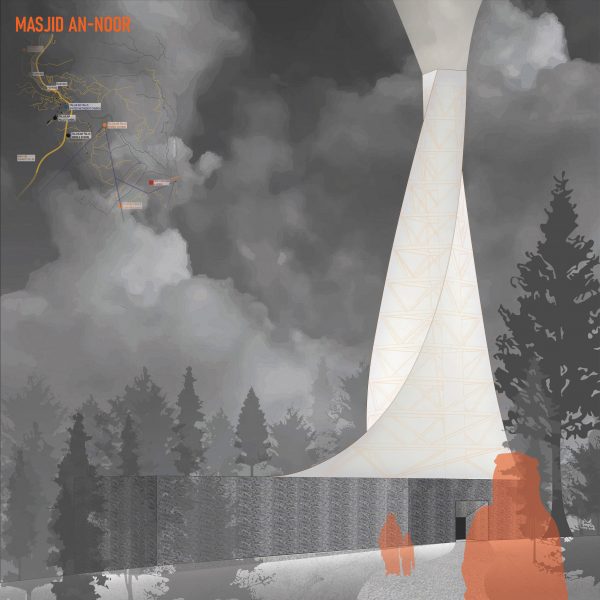 a visualisation of a mosque design