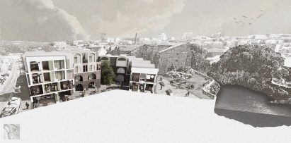 a visualisation of a landscape with brown buildings