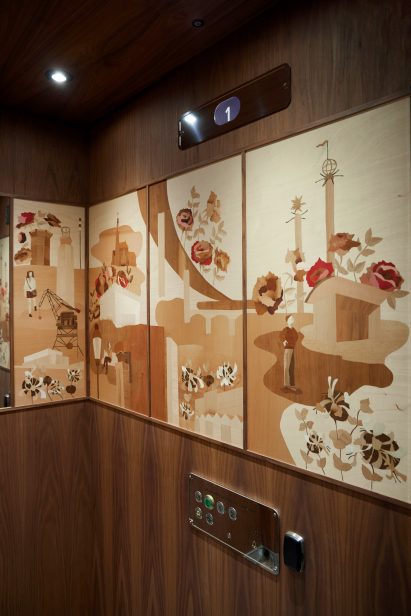 Elevators with wood inlay
