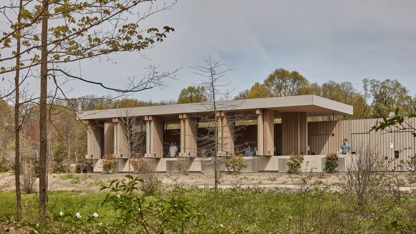 Building with wooden columns