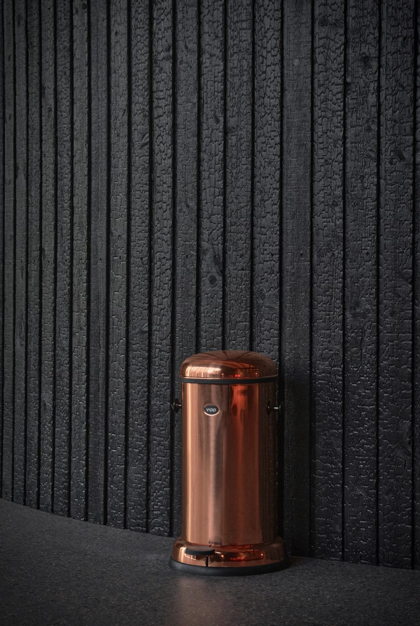 Copper pedal bin in Vipp x Studio KO guesthouse