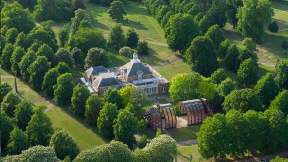 Drone image showing Tabassum's pavilion and Serpentine Gallery