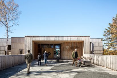 Entrance to a visitor centre accessed via a plaza
