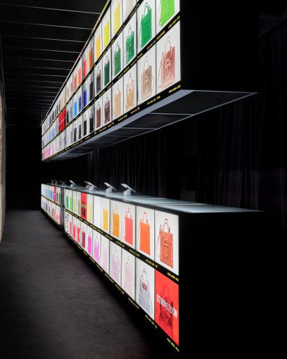 Screens displaying all the colour variations of Telfar's popular shopper bag