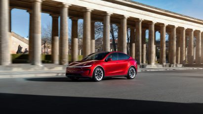 A red Tesla model