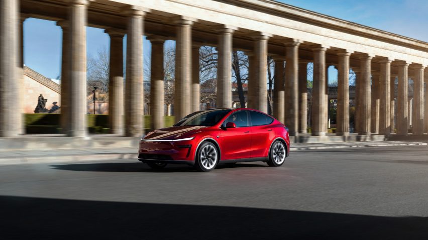A red Tesla model