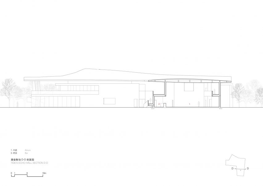 Section of Tide's Echo Hall by Trace Architecture Office
