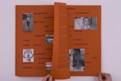 a photograph of an open book with orange pages
