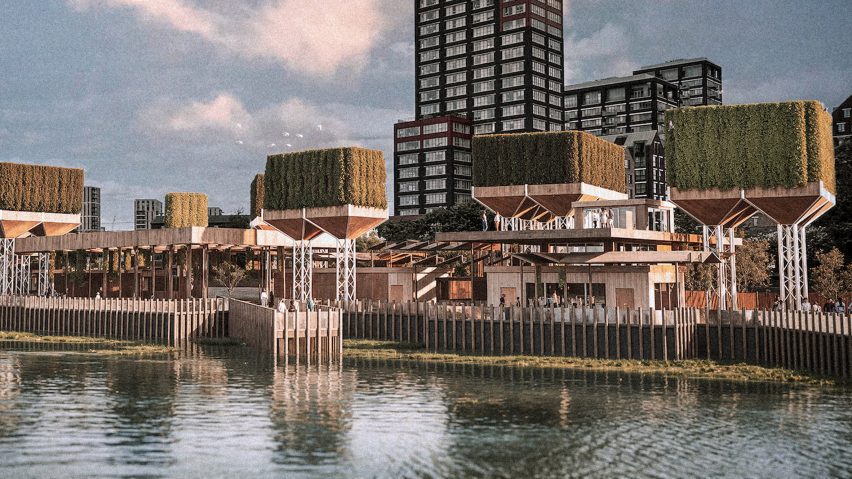 a visualisation of a park on a waterfront