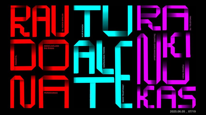 an image displaying a typeface design in tones of red, blue and pink