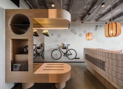 Timber storage unit in 25hours Hotel Bikini Berlin