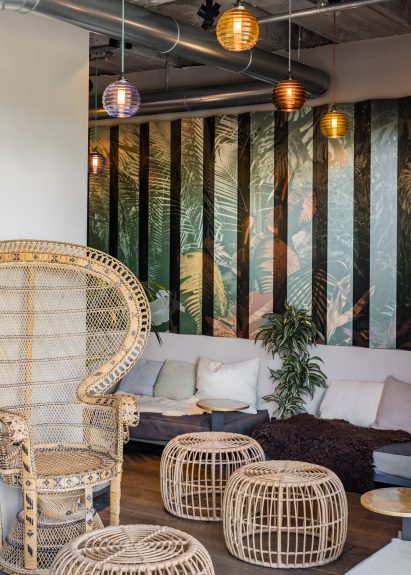 Rattan seating area in 25hours Hotel Bikini Berlin