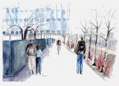 Illustration of walkway in watercolour