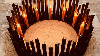 Iron Alma Mater candle holders