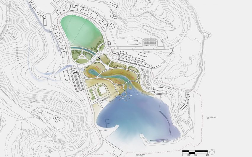 a diagram of a map from above in tones of white, black, blue and green